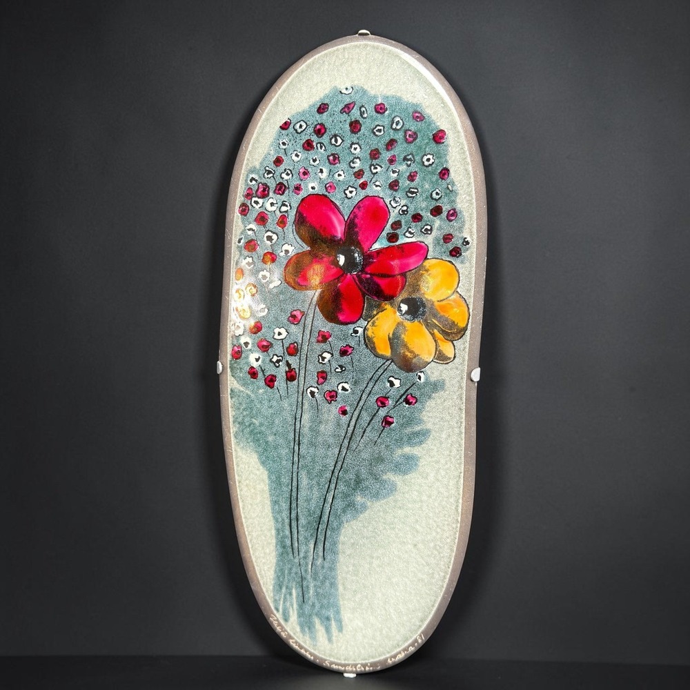 Arabia Finland Helja Liukko-Sundstrom Floral Ceramic Wall Plaque 1981 12x5 Oval